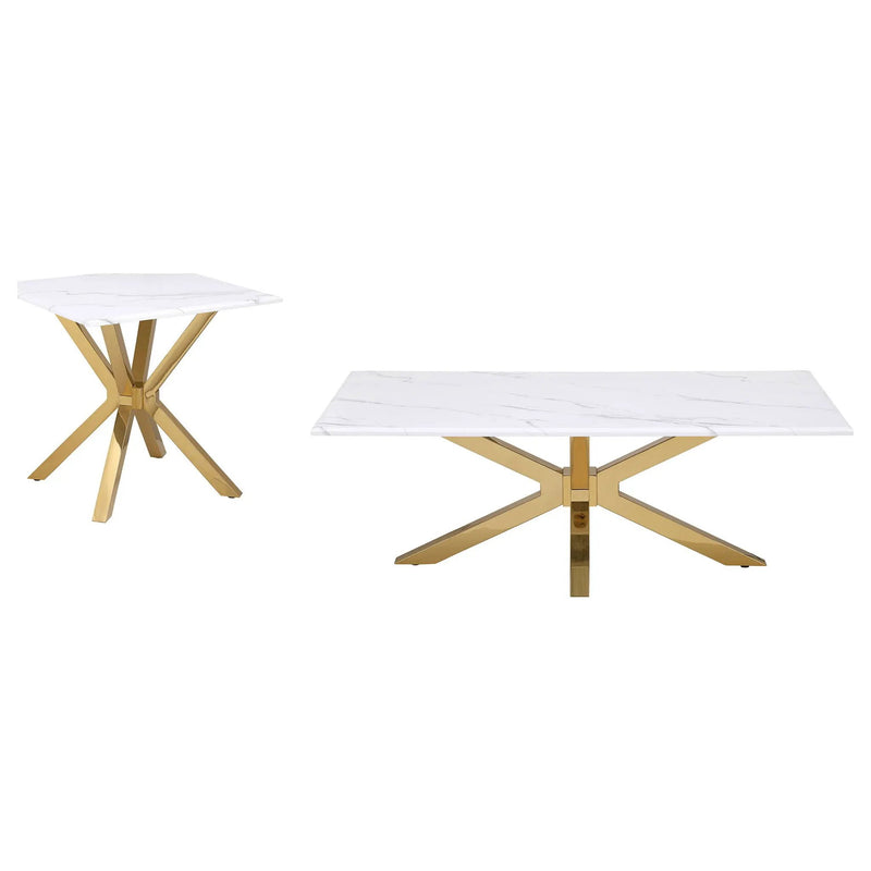 Maciel - 2 Piece Marble Coffee And End Table Set With Base Marble - White Marble by HouseOfZazla