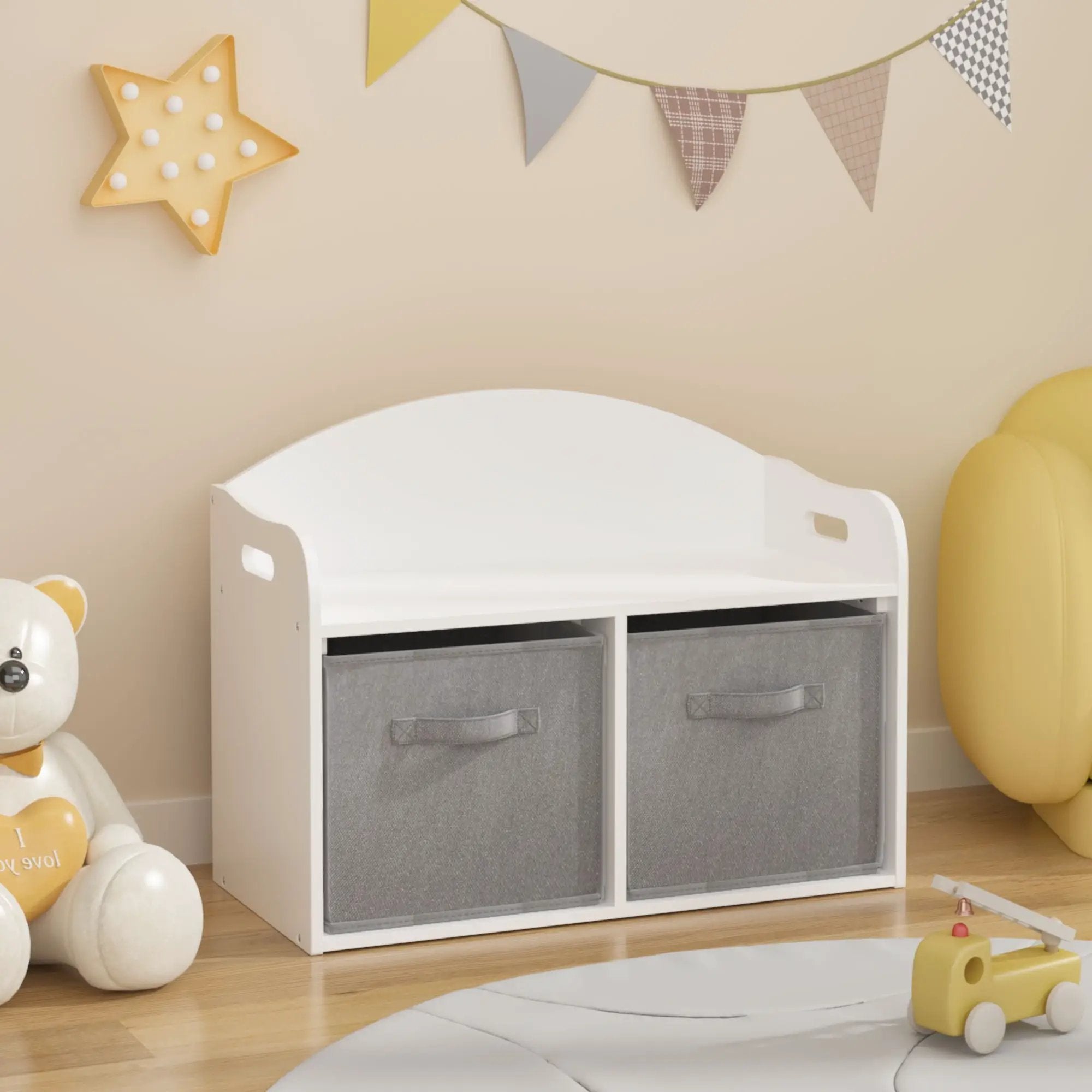 Toy Box Bench With Collapsible Drawers, Storage Cabinet Organizer - White by Unique Piece Furniture