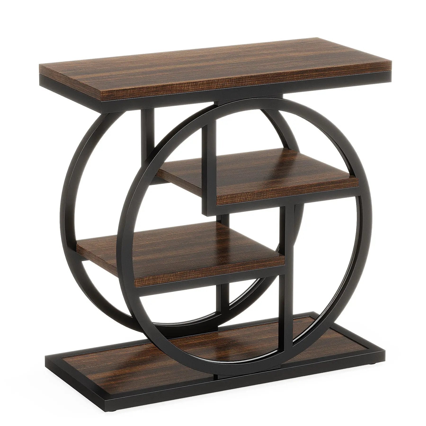 4 Tier Narrow End Table With Storage Shelves For Living Bedroom, Small Spaces - Rustic Brown by HouseOfZazla