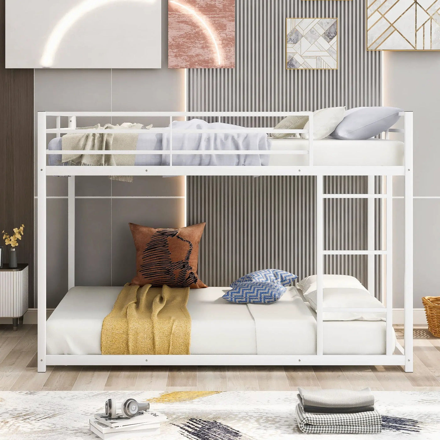 Metal Bunk Bed, Low Bunk Bed With Ladder by HouseOfZazla