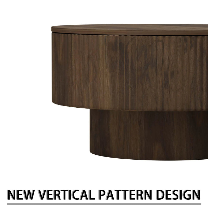 Modern Circular Coffee Table With Stripe Design And Storage Space