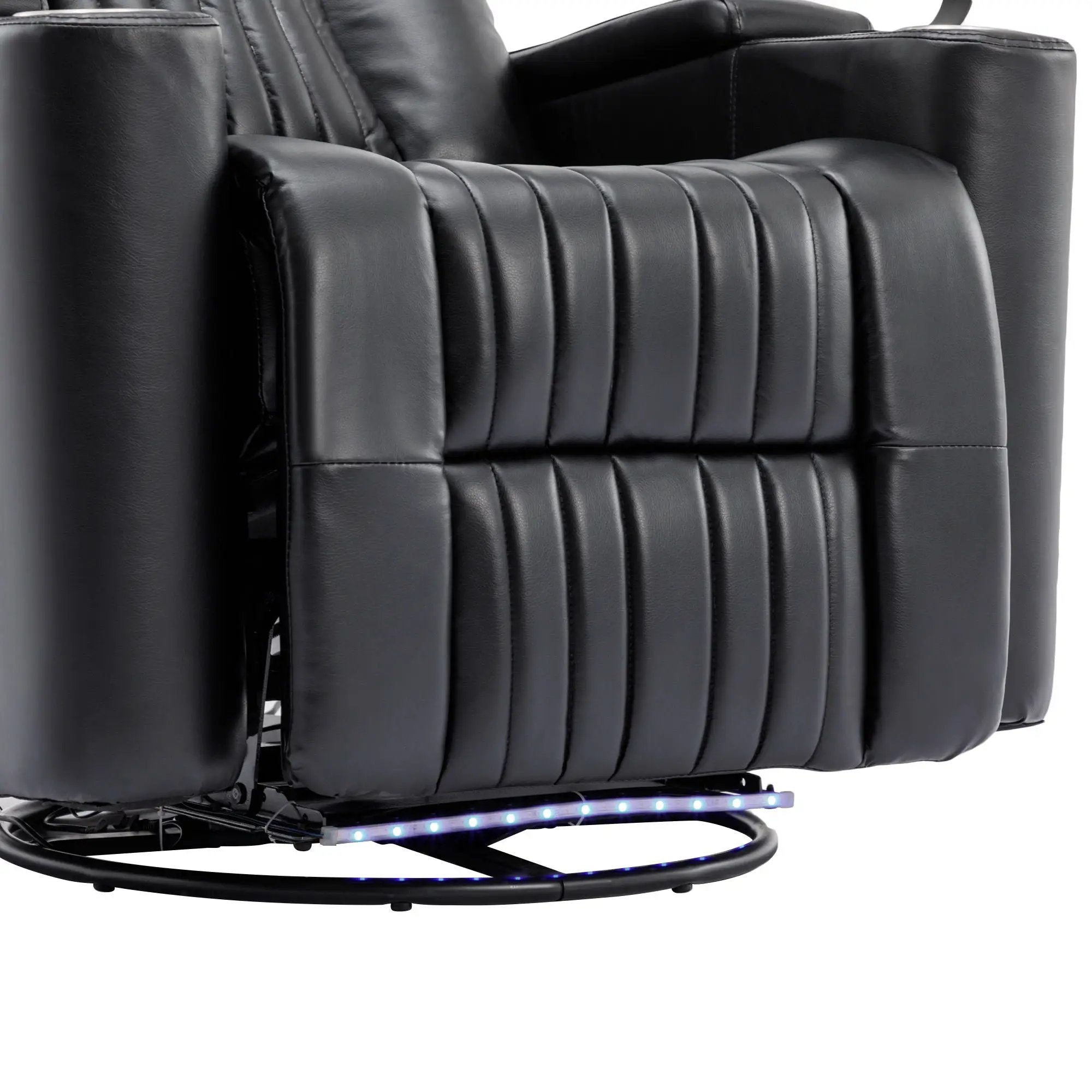 270° Power Swivel Recliner Home Theater Chair With Hidden Arm Storage, LED Light, Cup Holder, And Tray Table by HouseOfZazla