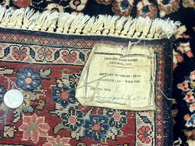 Navy Blue Persian Rug 4x6, Sarouk Mohajeran Carpet, Antique Persian Rug, Floral by Jewel Rugs