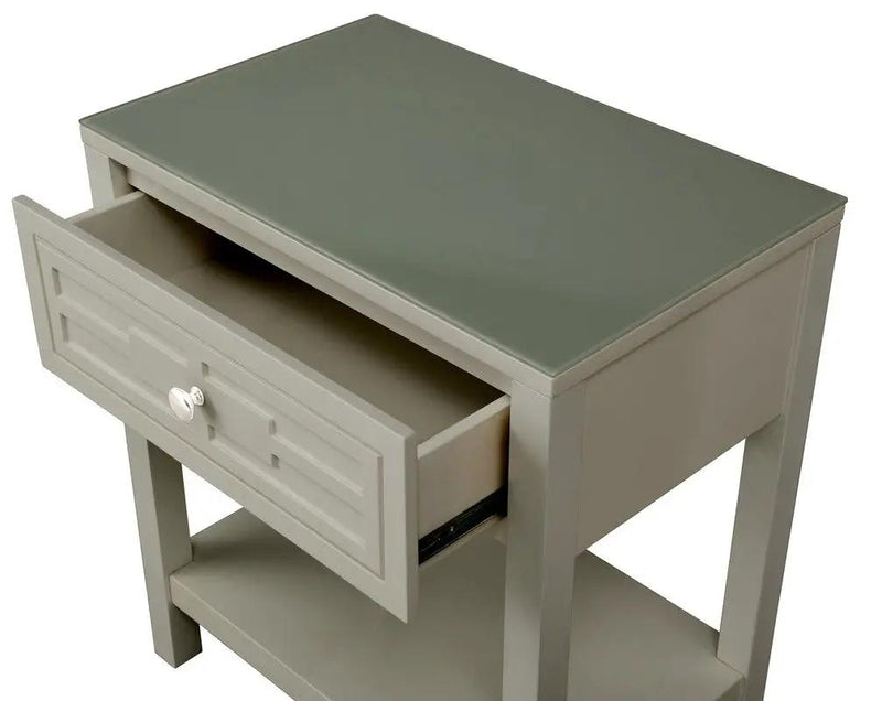 Dylan - Wooden End Side Table Nightstand With Glass Top And Drawer by HouseOfZazla