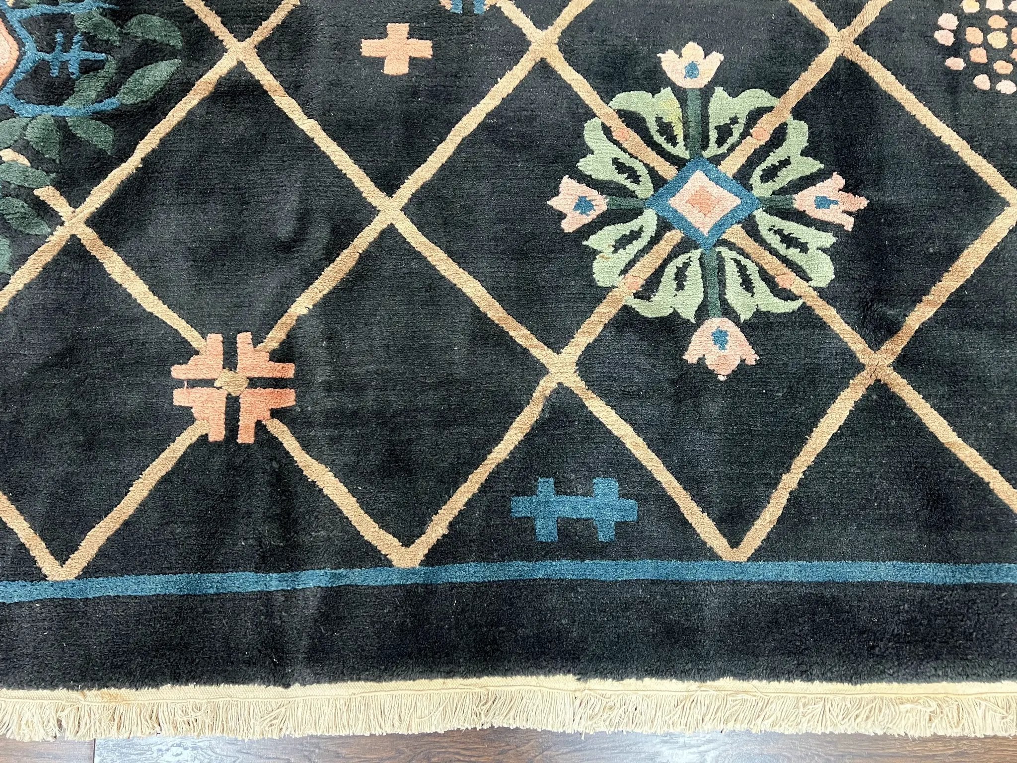 Tibetan Rug 9x12, Hand Knotted Tibet Nepali Contemporary Carpet 9 x 12 ft, Black and Tan, Handmade Area Rug Room Sized, Nepalese Rug by Jewel Rugs