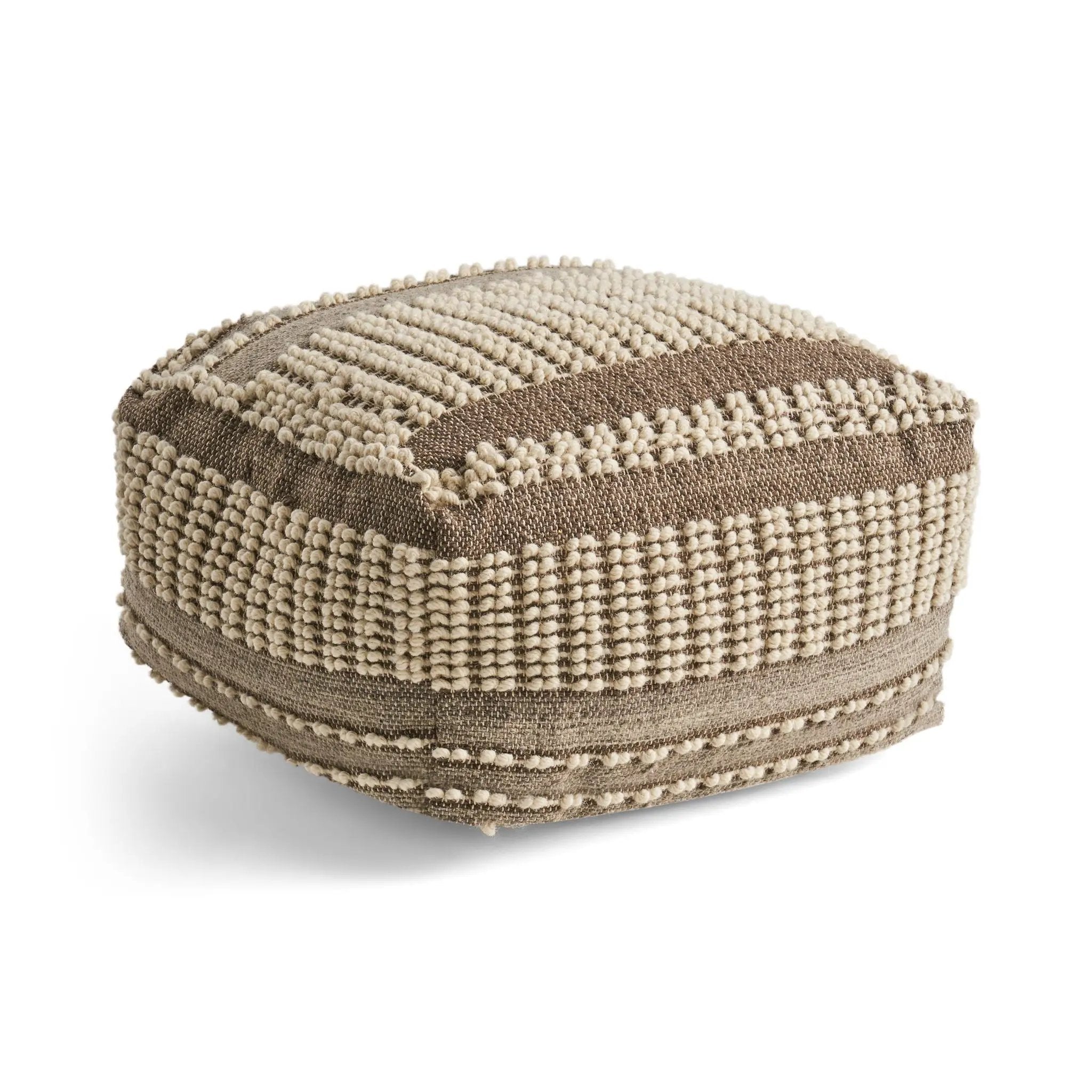 Rustic Wool And Cotton Large Pouf, Handcrafted Tufted Design - Brown / Beige by HouseOfZazla