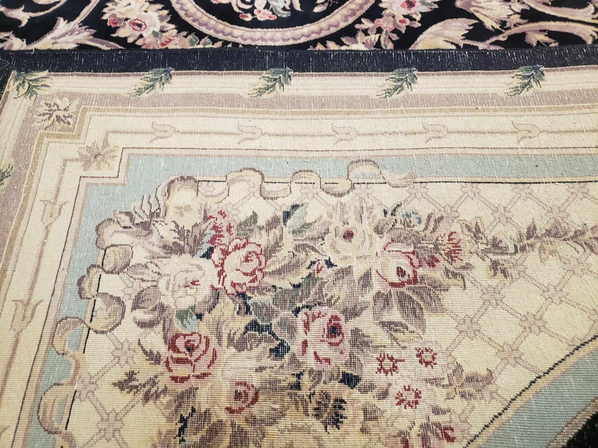 8x10 Aubusson Rug, Fine Hand Knotted Wool Carpet, French European Design, Black & Ivory by Jewel Rugs