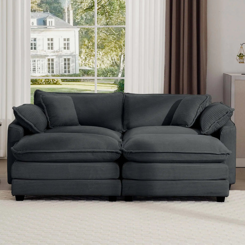 Modern Oversized Modular Cushion Sofa With Ottoman, Low Back, Deep Seating Sofa Set by Unique Piece Furniture