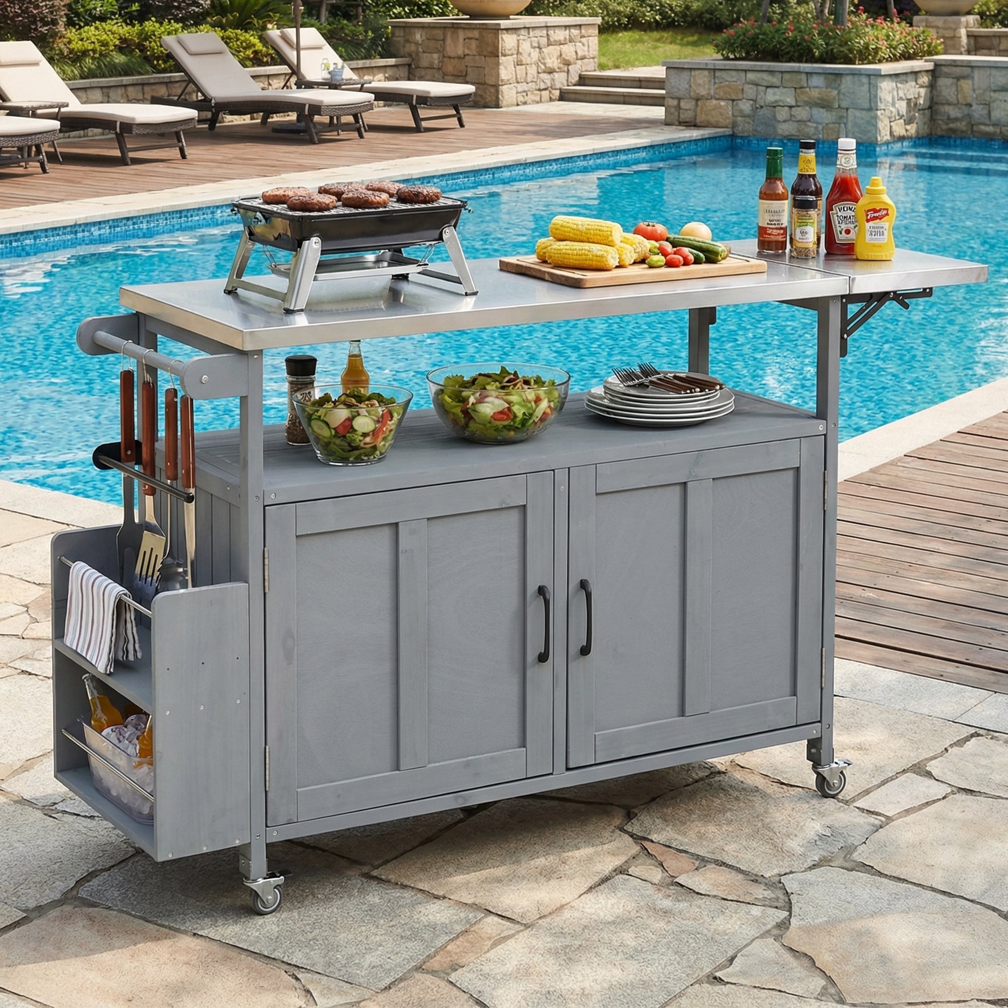 Foldable Outdoor Kitchen Island Patio Mobile Kitchen Cart by HouseOfZazla