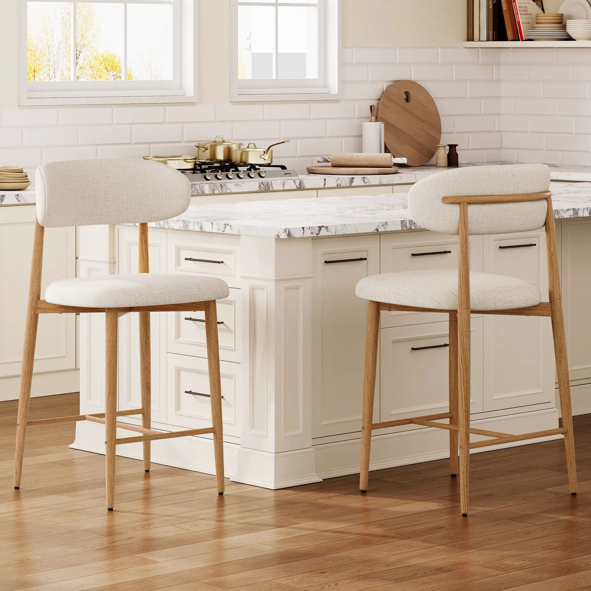 Upholstered Counter Height Bar Stools For Kitchen Island (Set of 2) - Beige by Unique Piece Furniture
