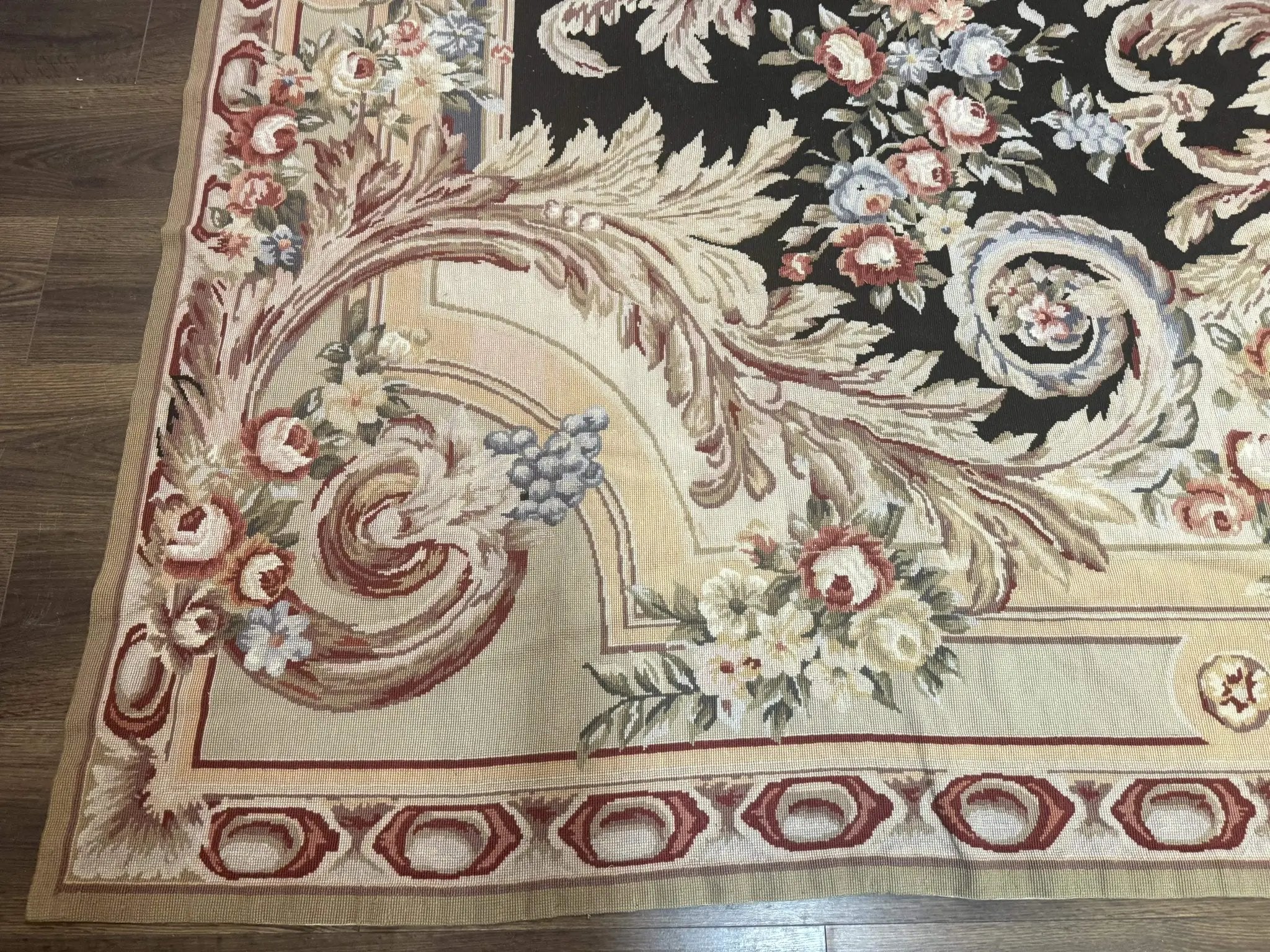 Wonderful Needlepoint Rug 10x14, Large Aubusson Carpet, Floral, Elegant, European Design by Jewel Rugs