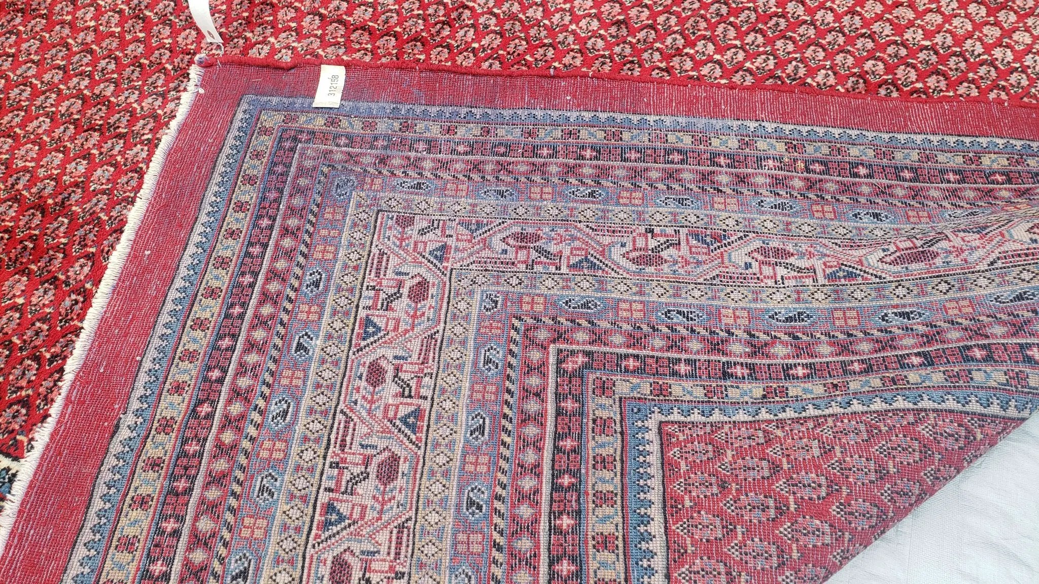Persian Sarouk Mir Pattern, Red and Beige, Hand-Knotted, Wool, Paisley Boteh Design, 9'9" x 13', Semi Antique by Jewel Rugs