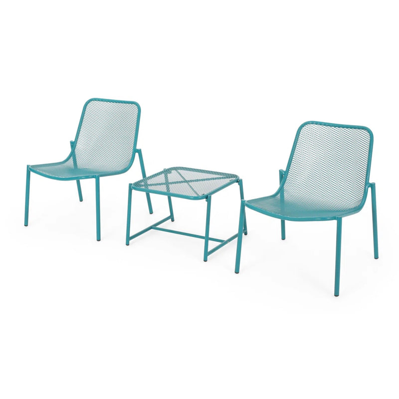 Kincaid Outdoor 3-Piece Conversation Set with Iron Frame - Teal by HouseOfZazla