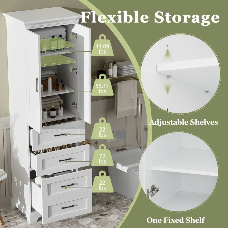 Bathroom Vanity With 2 Damping Hinge Doors, 3 Drawers, Adjustable Shelves - White by HouseOfZazla