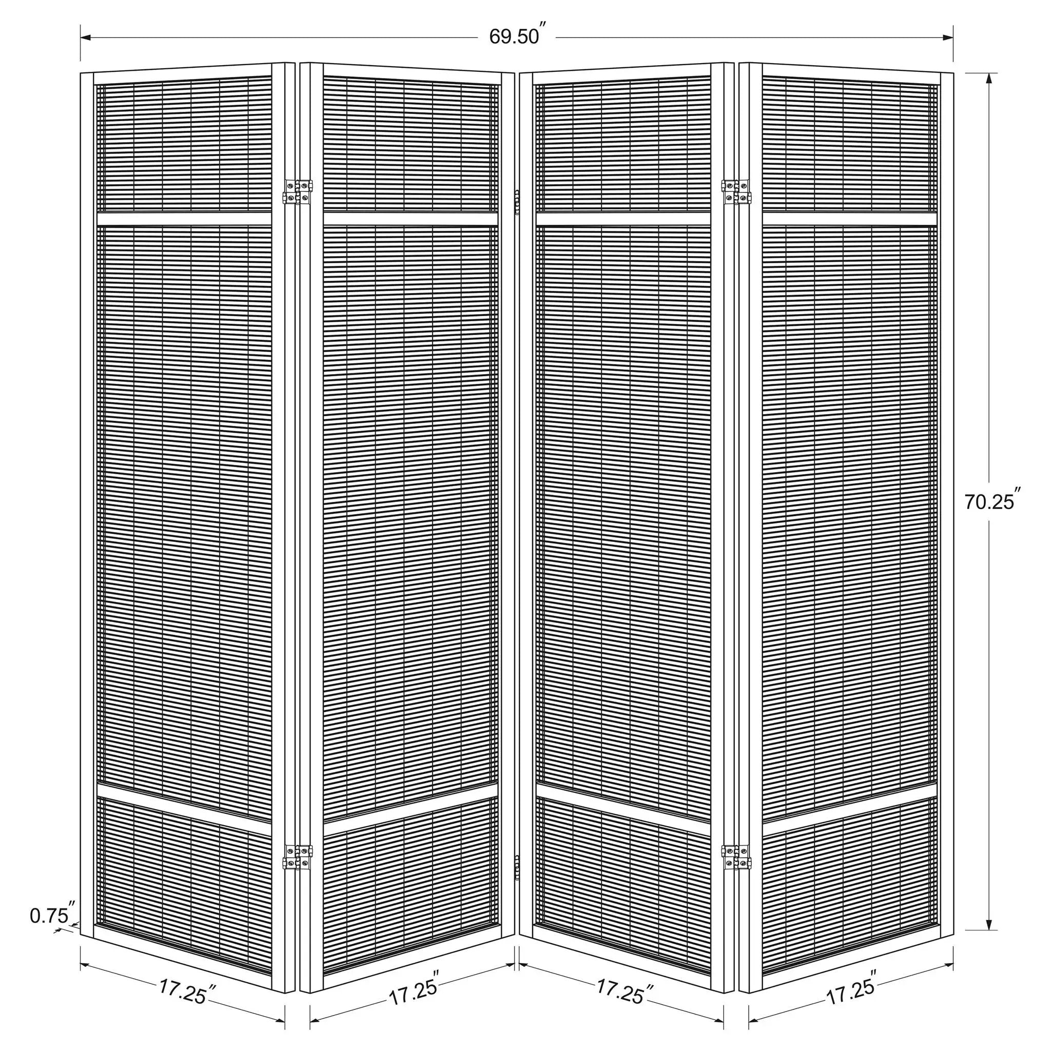 Sensei - 4 Panel Bamboo Room Divider Folding Screen - Natural by HouseOfZazla