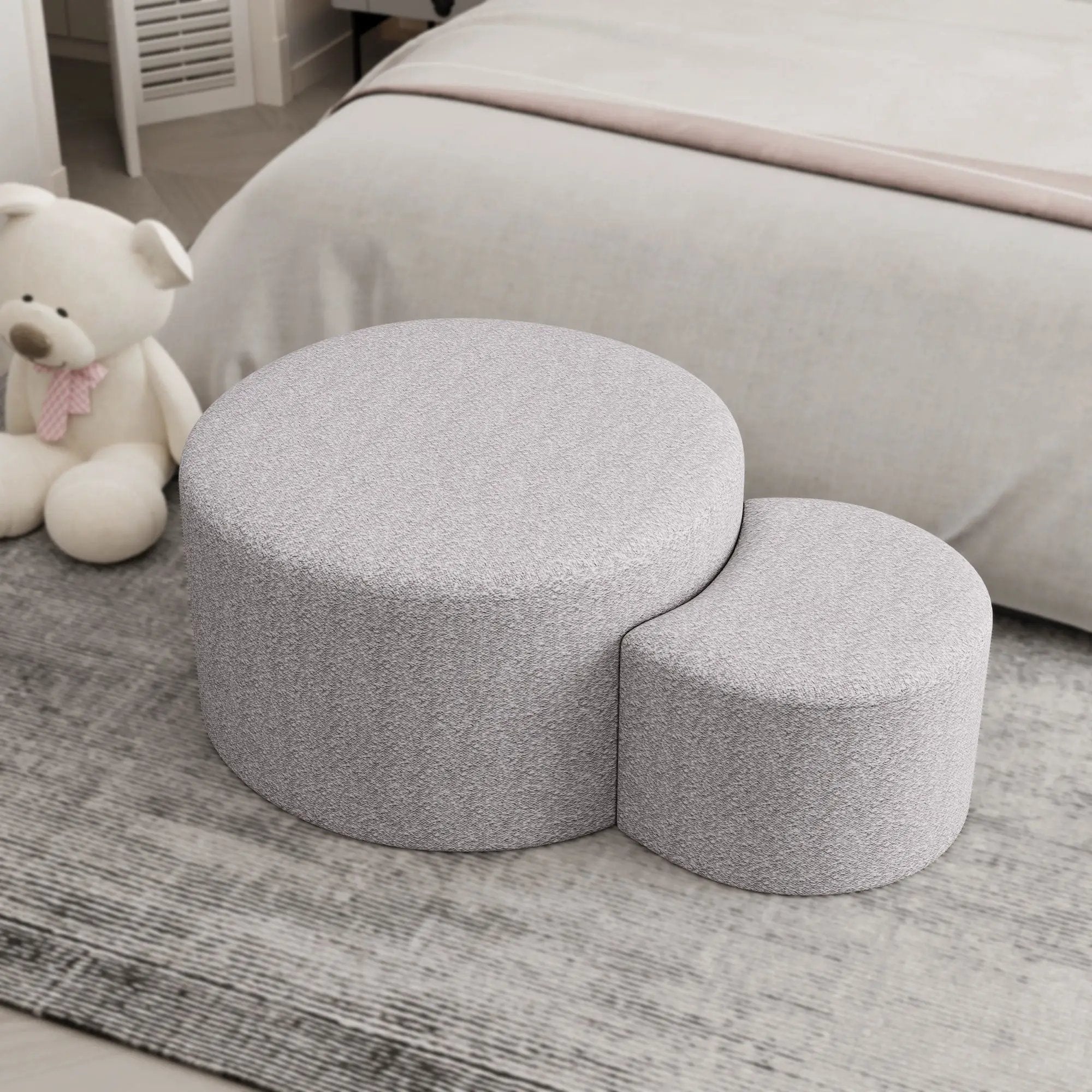 Upholstered Nesting Coffee Tables, Side Table, Footrest, Ottoman & Seat For Living Room Bedroom Entryway Office (Set of 2) - Beige by HouseOfZazla
