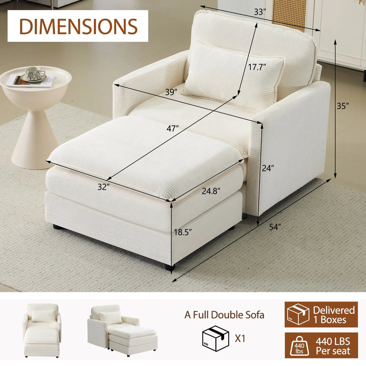 54" Plush Cloud Sofa: Modular Single + Ottoman Sofa with 22" by HouseOfZazla