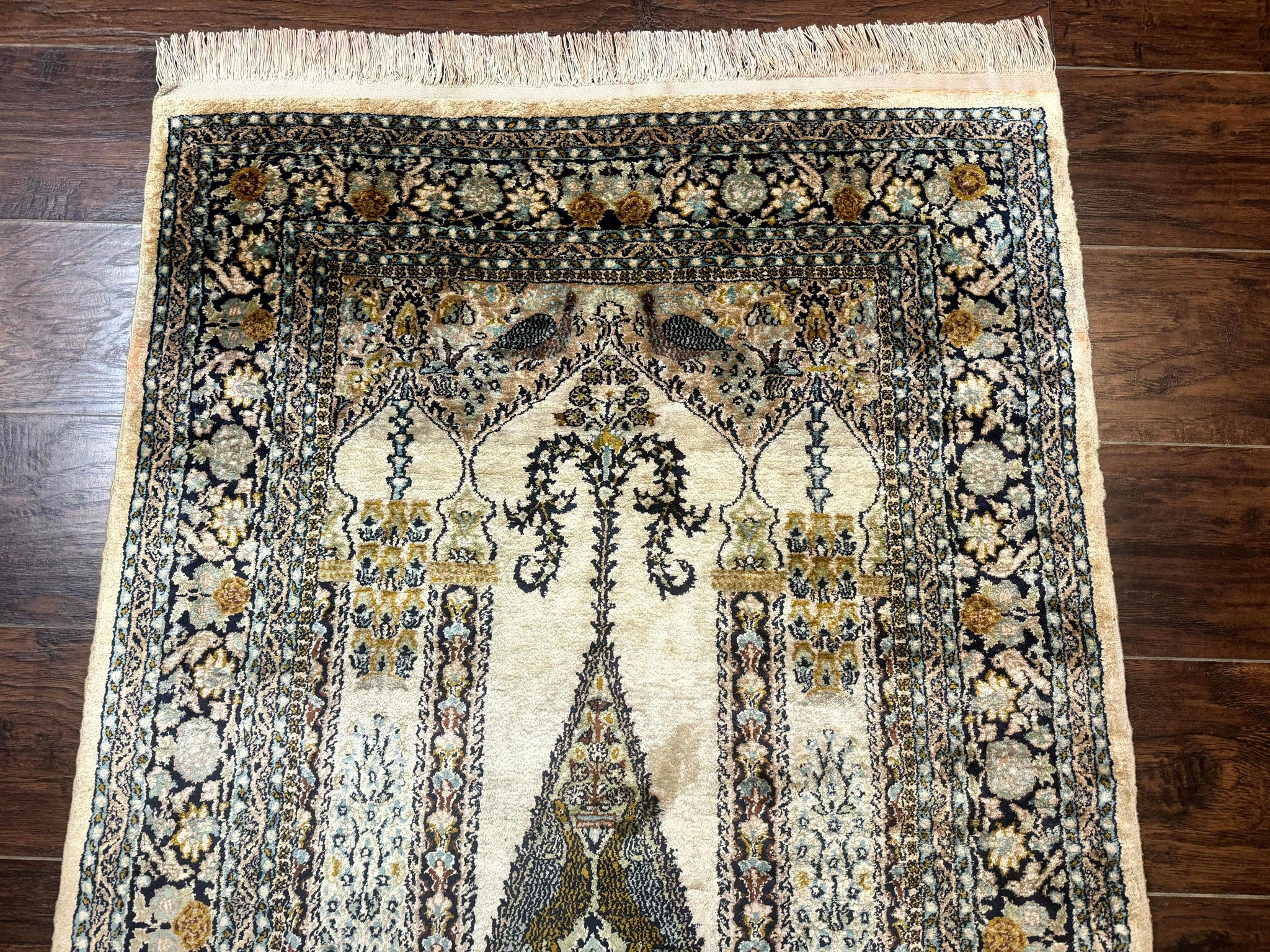 Silk Indian Kashmiri Rug 3x4, Very Fine 400 KPSI, Silk Prayer Rug, Handmade by Jewel Rugs