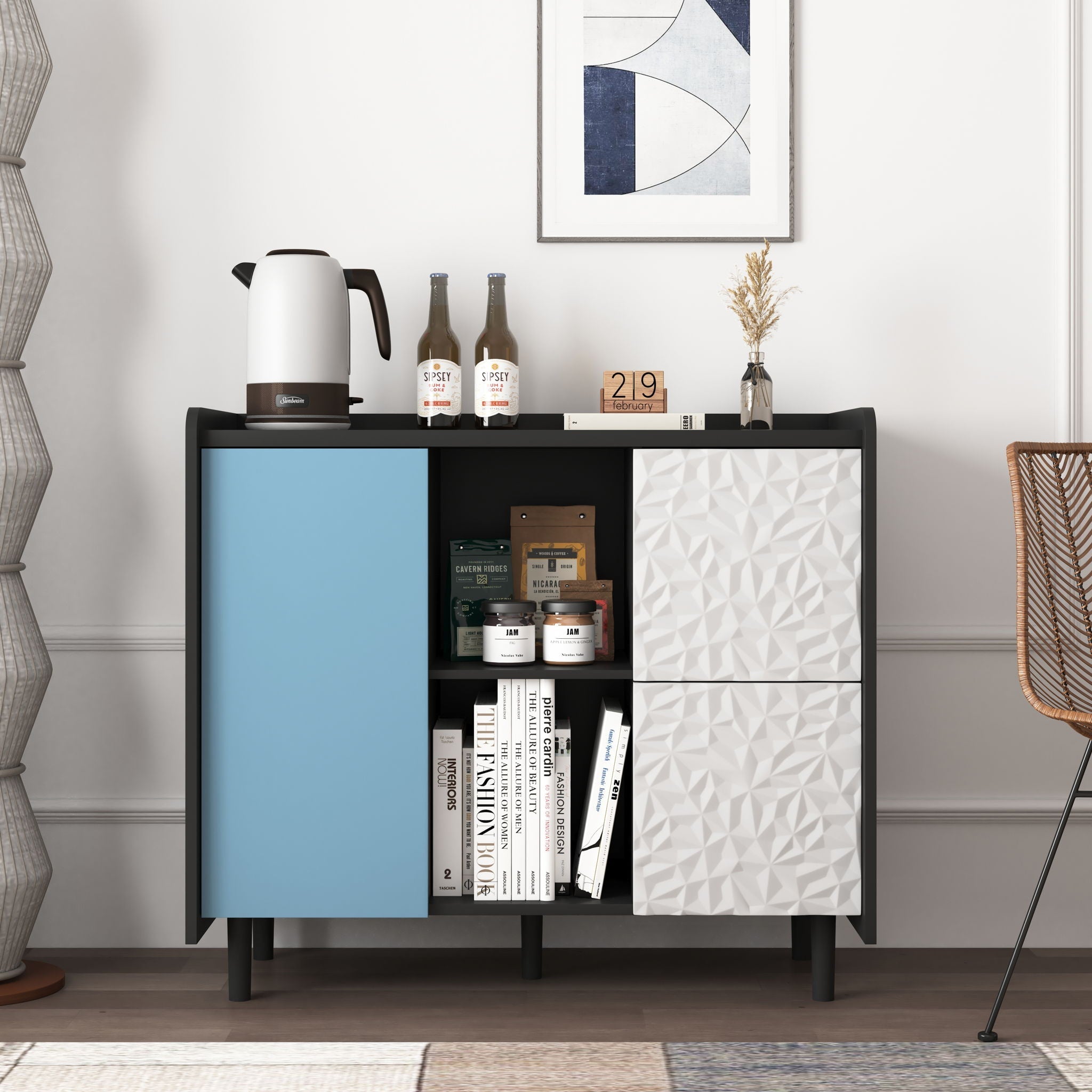 Modern Sideboard Buffet Cabinet With Doors And Unique Panel Styling by HouseOfZazla