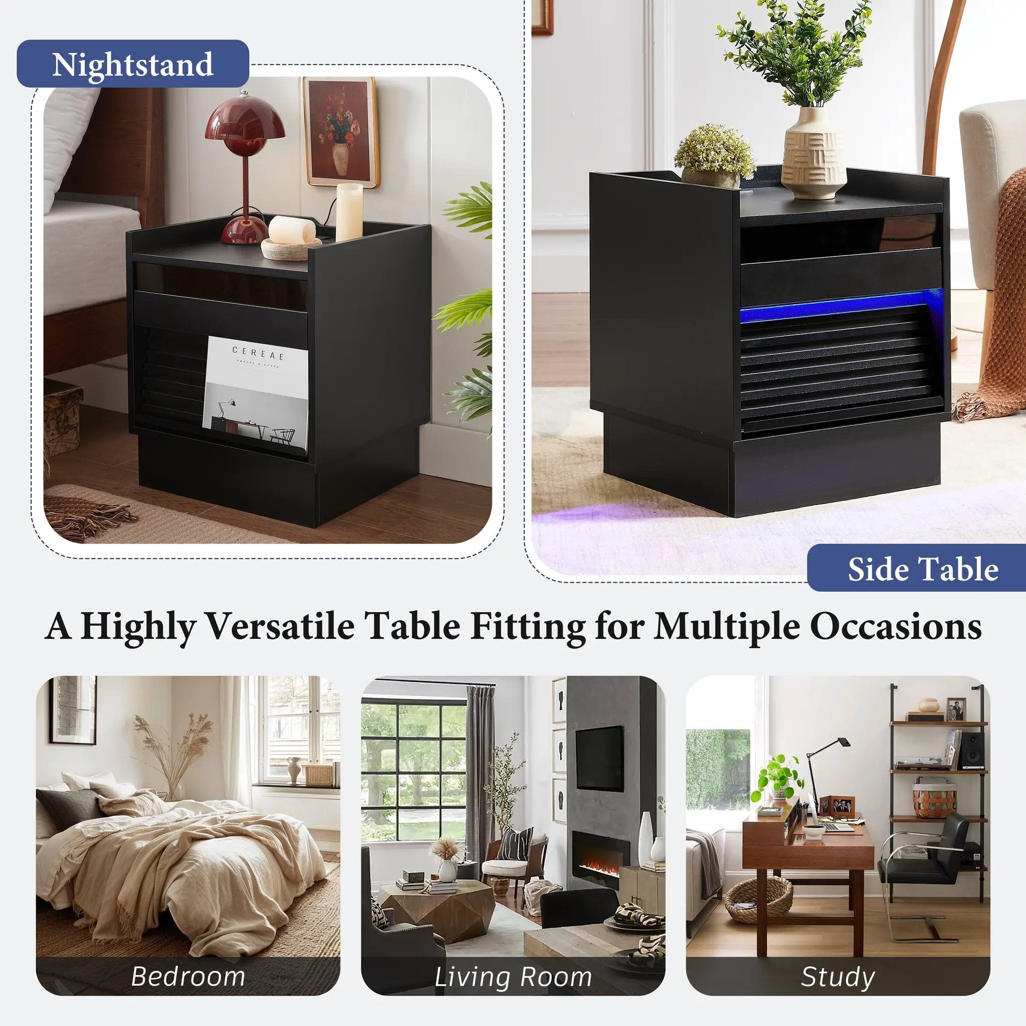 Mid Century Modern Nightstand with Charging Station and LED Lights by HouseOfZazla