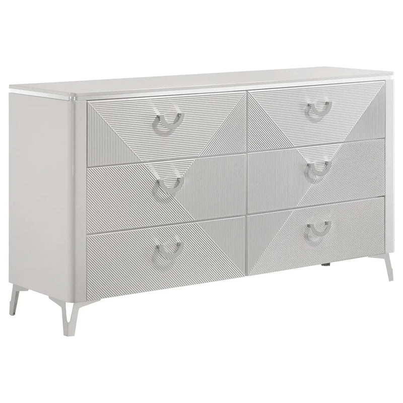 Cassia 5-piece Eastern King LED Bedroom Set White High Gloss by Unique Piece Furniture