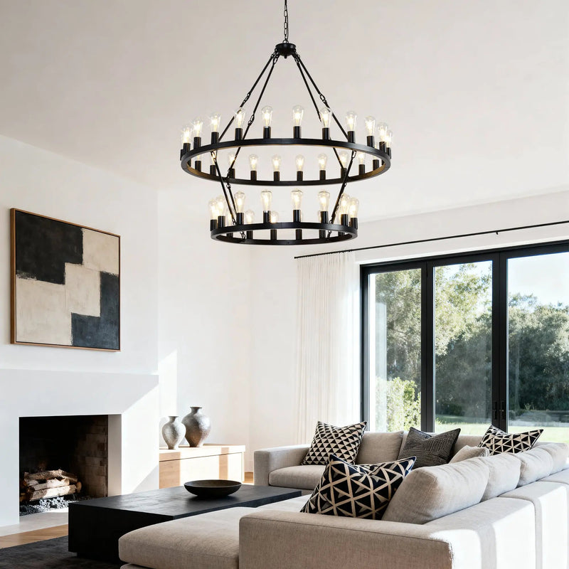 47.24 Inch Matte Black Wagon Wheel Chandelier with 36 Lights by HouseOfZazla