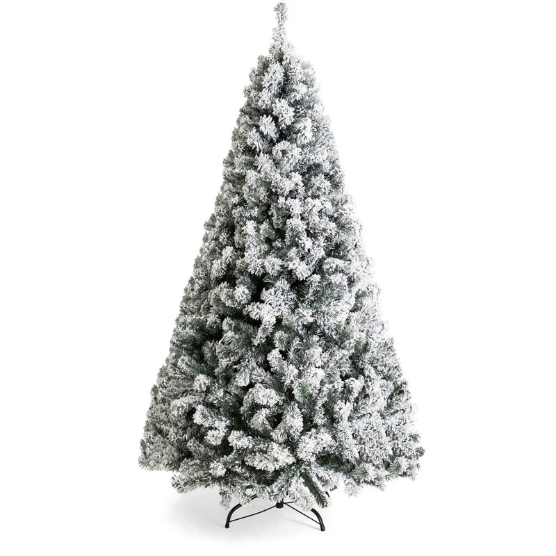 7.5 Foot Easy Set Up Snow Flocked Faux Pine Christmas Tree with Metal Stand by HomePacific