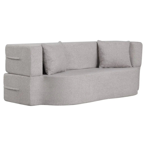75.5 inch Folding Sofa Bed 2-in-1 Convertible Teddy Fleece Floor Loveseat with 2 Comfortable Pillows