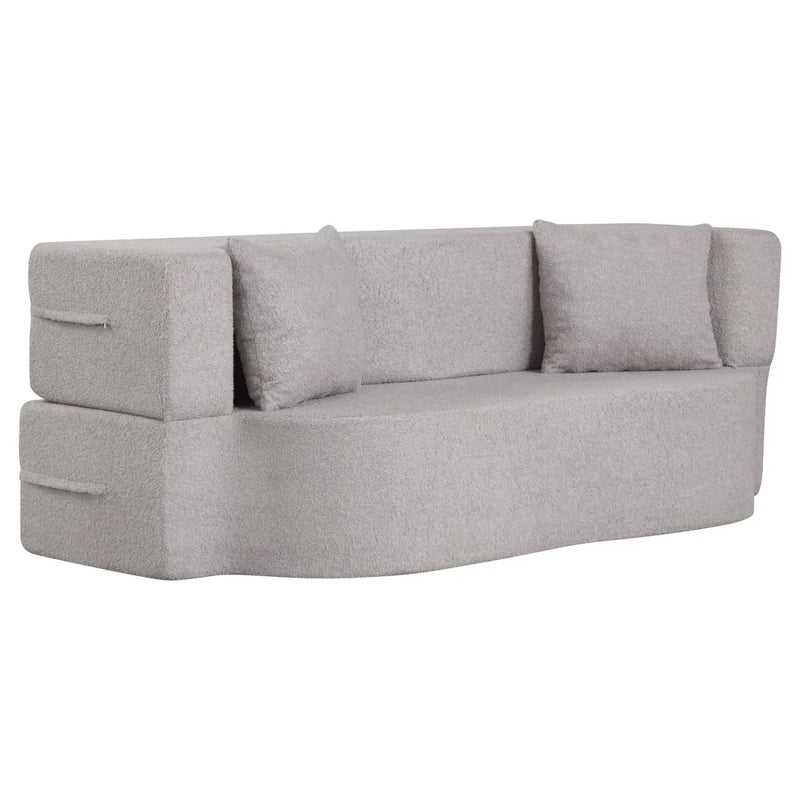 75.5 inch Folding Sofa Bed 2-in-1 Convertible Teddy Fleece Floor Loveseat with 2 Comfortable Pillows by DirectDeals