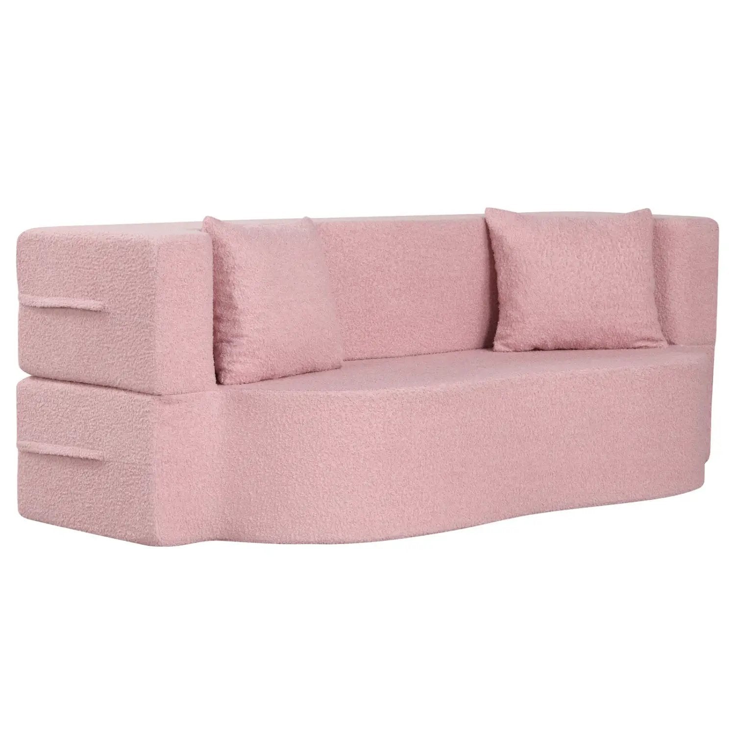 75.5 inch Folding Sofa Bed 2-in-1 Convertible Teddy Fleece Floor Loveseat with 2 Comfortable Pillows by DirectDeals