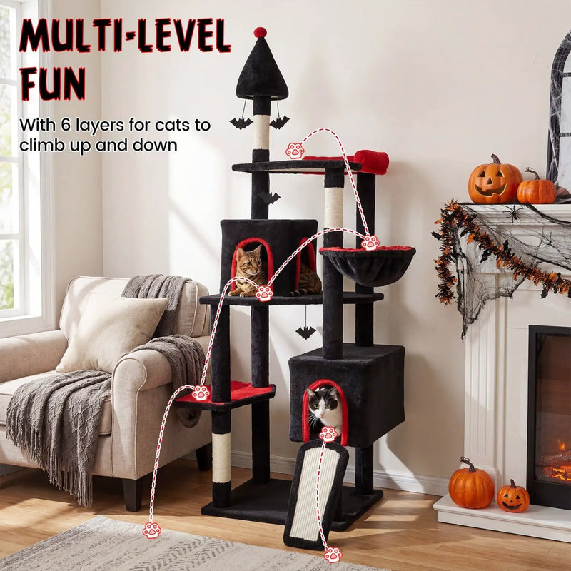 75 Inch Gothic Cat Tree with 2 Condos and Top Perch for Large Cats 20+ LBS by DirectDeals