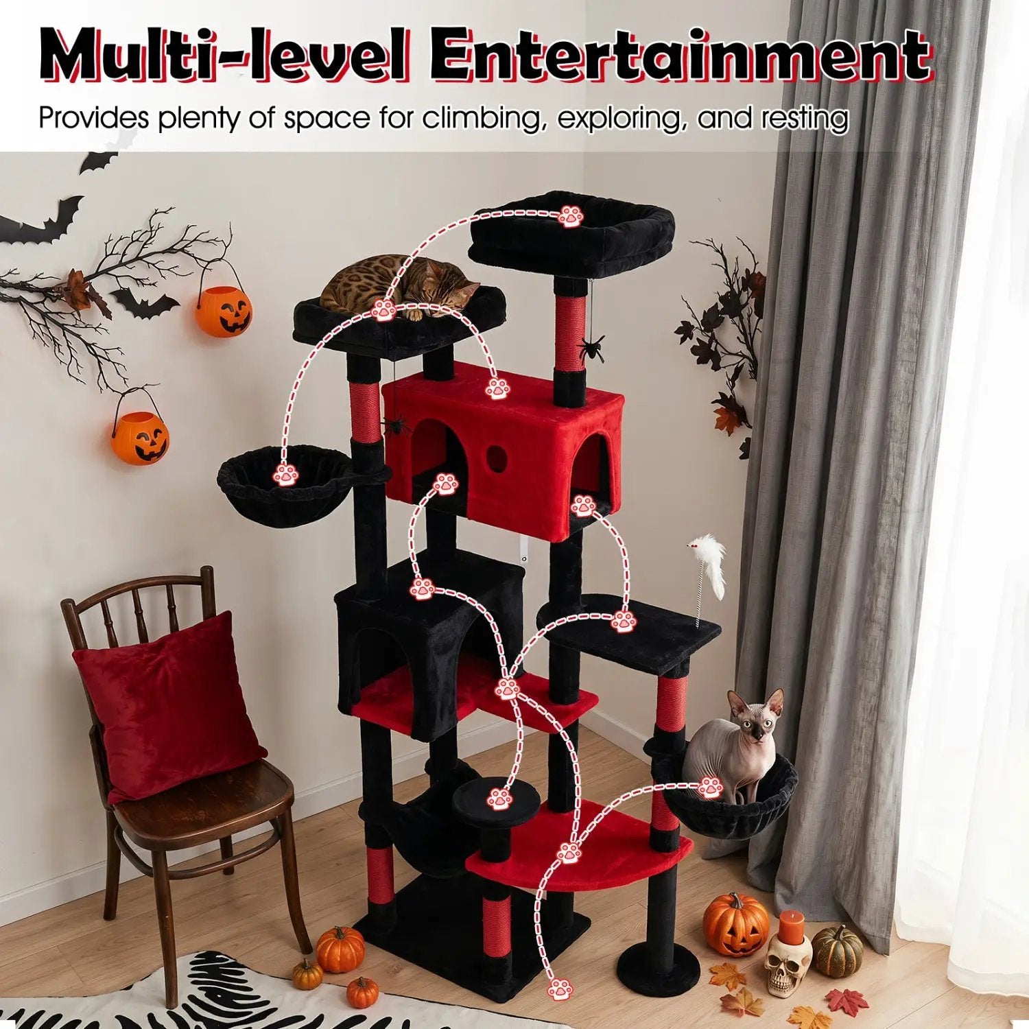 Gothic Cat Tree 75 Inch with Dual Perches and Houses by DirectDeals