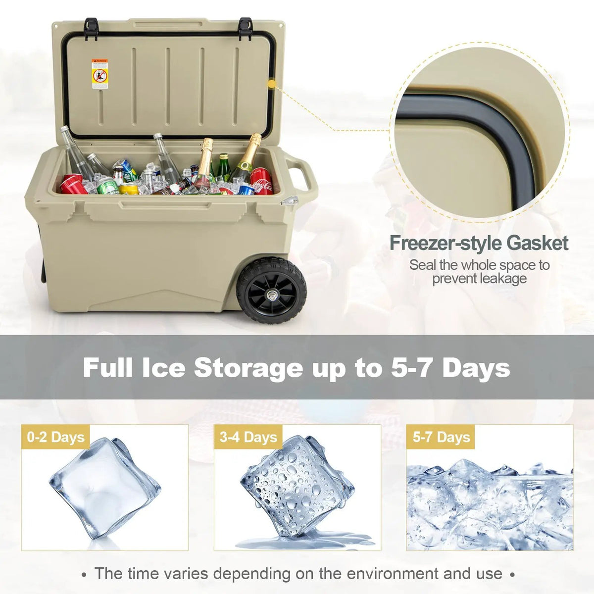 75 Quart Portable Cooler Rotomolded Ice Chest with Handles and Wheels by DirectDeals