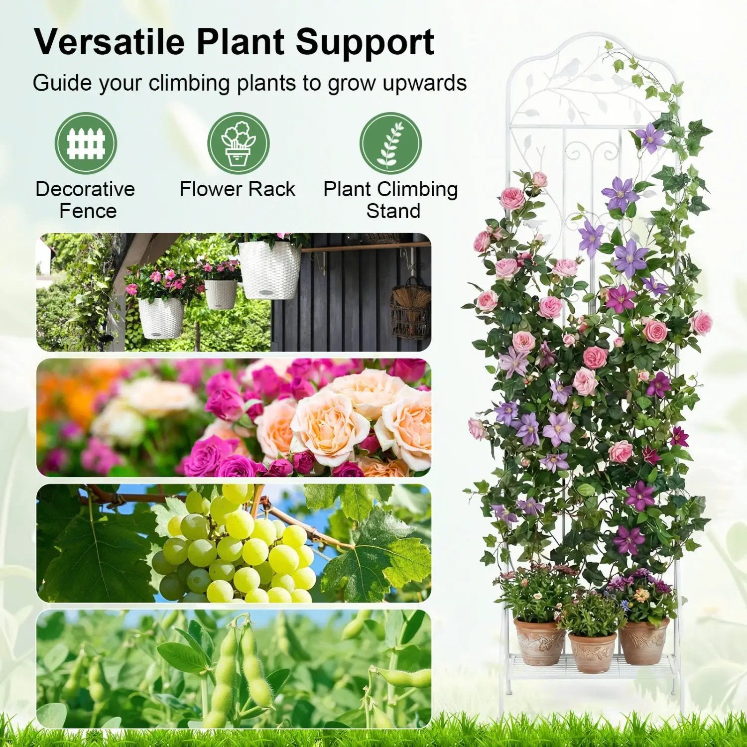 Metal Garden Trellis with Foldable Shelf 75 x 20 Inch by DirectDeals