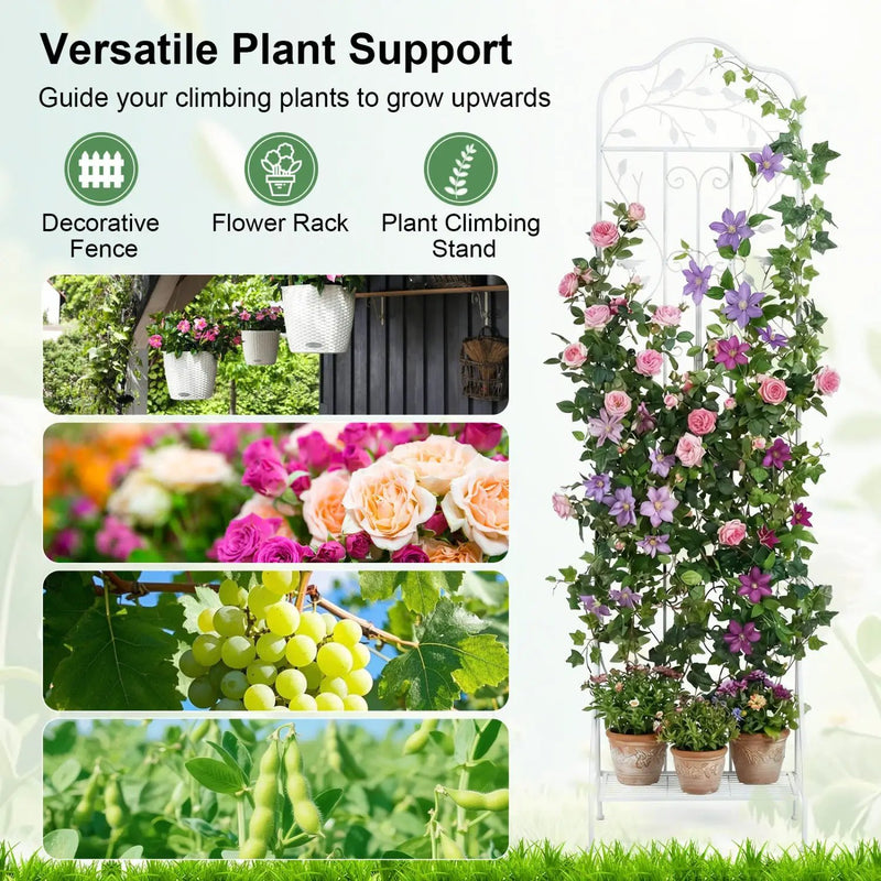 Metal Garden Trellis with Foldable Shelf 75 x 20 Inch by DirectDeals