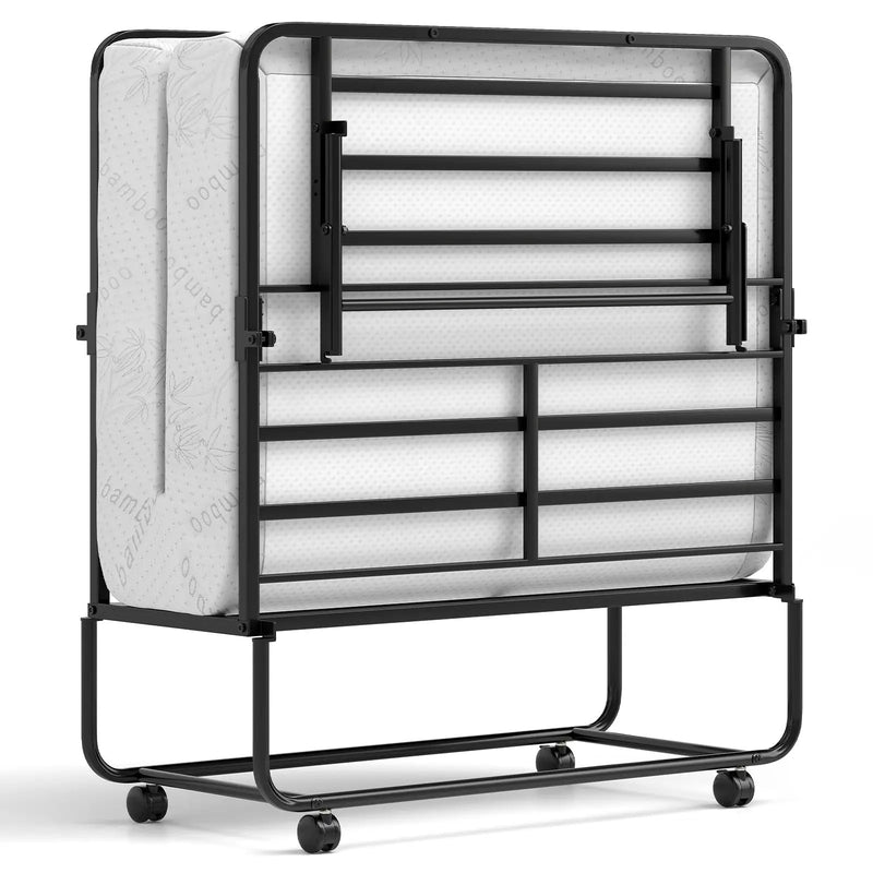 75 x 38 Inch Folding Bed with Mattress Twin Size Rolling Guest Bed by DirectDeals