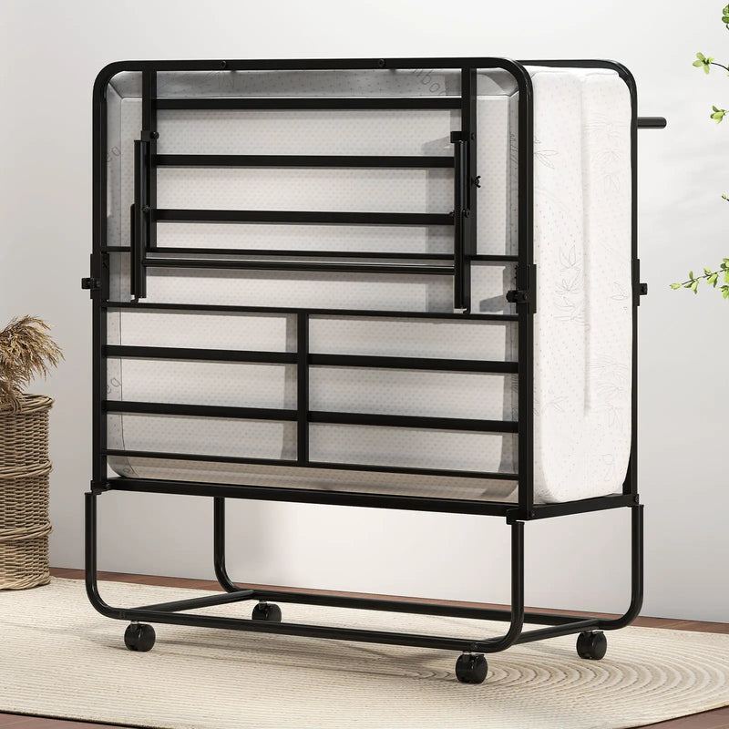 75 x 38 Inch Folding Bed with Mattress Twin Size Rolling Guest Bed by DirectDeals