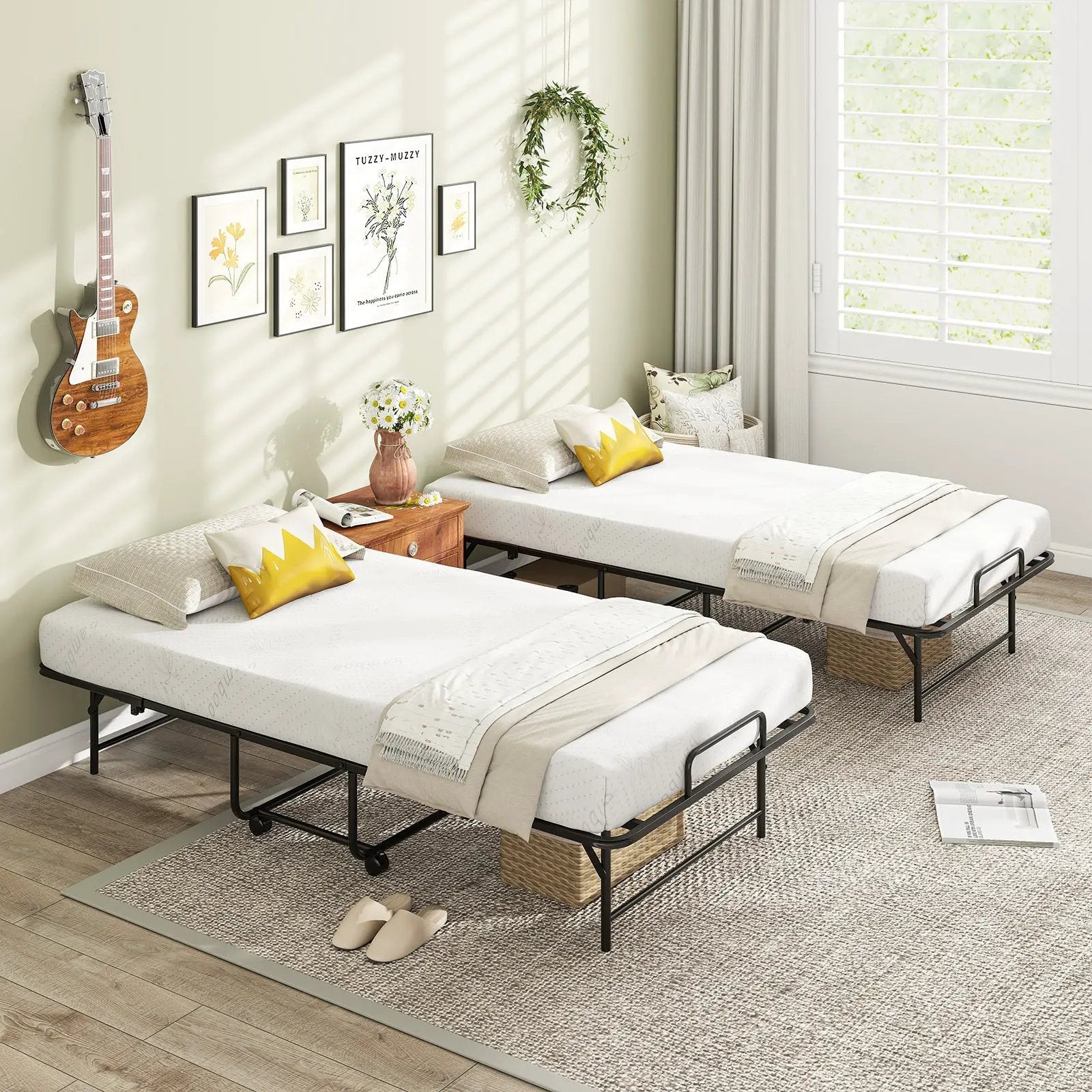 75 x 38 Inch Folding Bed with Mattress Twin Size Rolling Guest Bed by DirectDeals