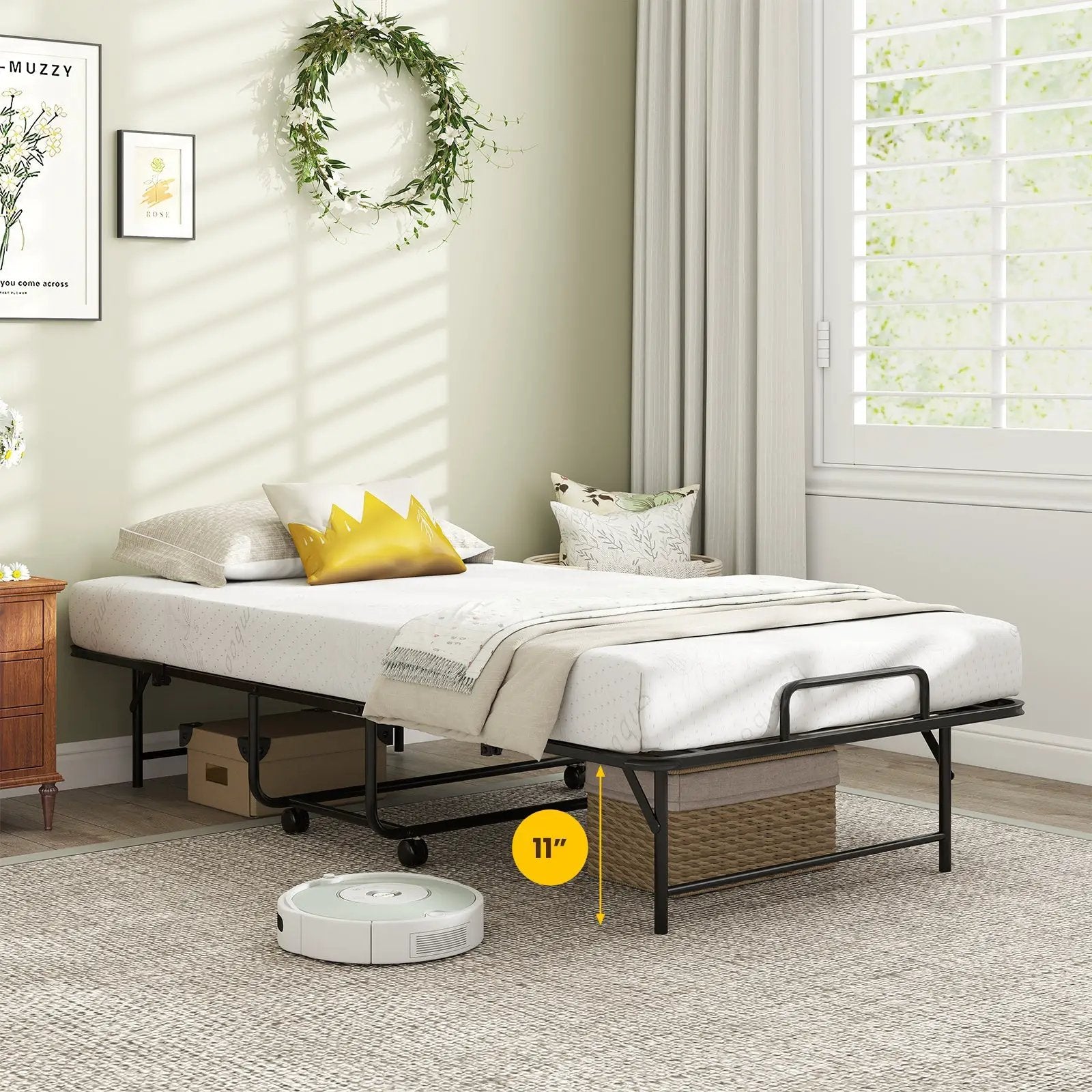 75 x 38 Inch Folding Bed with Mattress Twin Size Rolling Guest Bed by DirectDeals