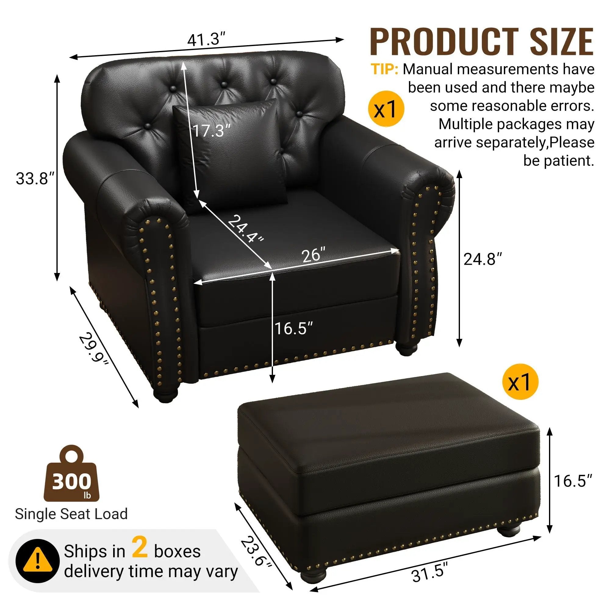 Upholstered Sofa With Nailhead Trim, Rolled Armrests With Ottoman by HouseOfZazla