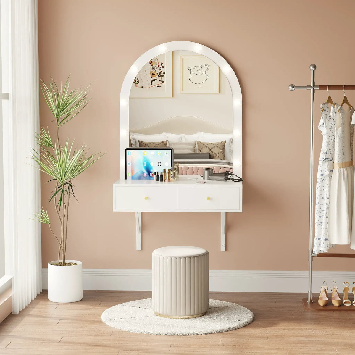 Floating Makeup Vanity Desk with Mirror & 3-Color Lights by HouseOfZazla