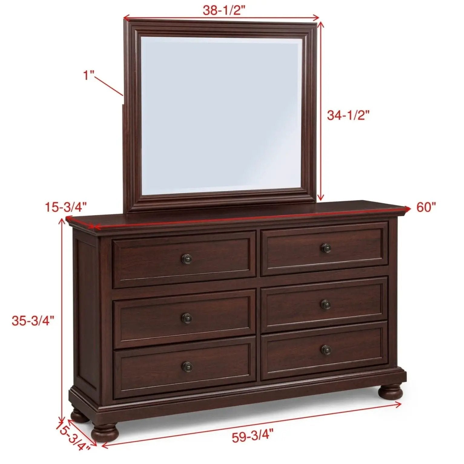 1 Piece Dresser, 6 Drawer Storage, Bedroom Furniture - Brown / Cherry by HouseOfZazla