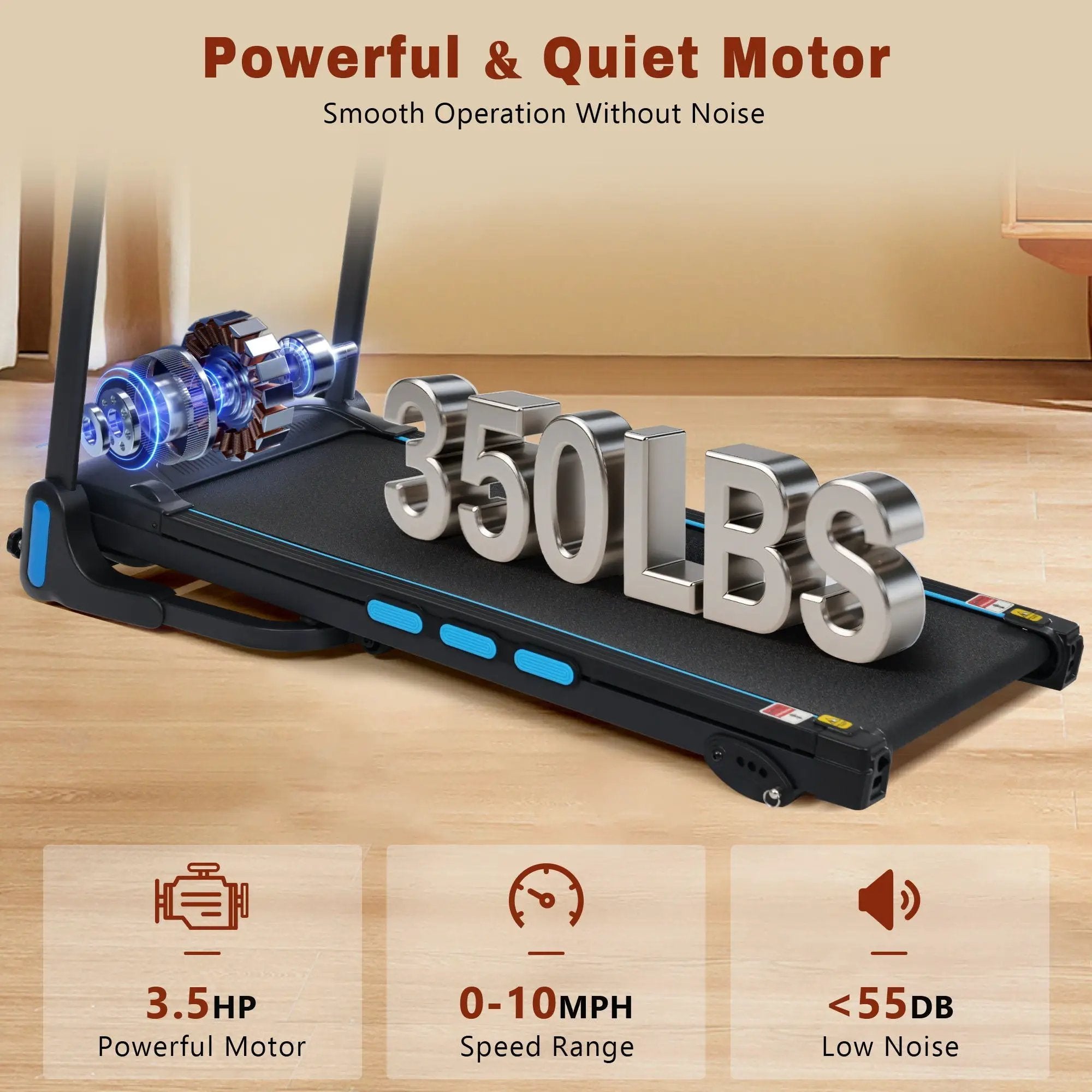 3.5Hp Hydraulic System Auto Foldable Treadmill With Incline, Heart Rate Sensors, Type C & USB Charge, Bluetooth Speaker - Black by HouseOfZazla