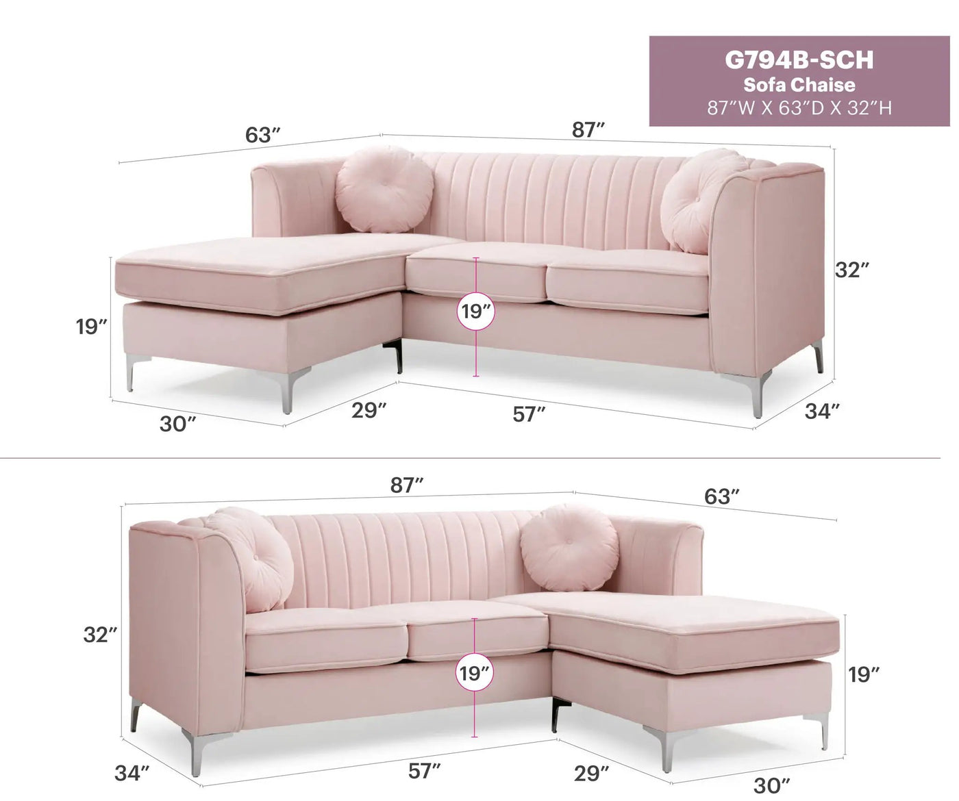Delray - Micro Suede Sofa Chaise by HouseOfZazla