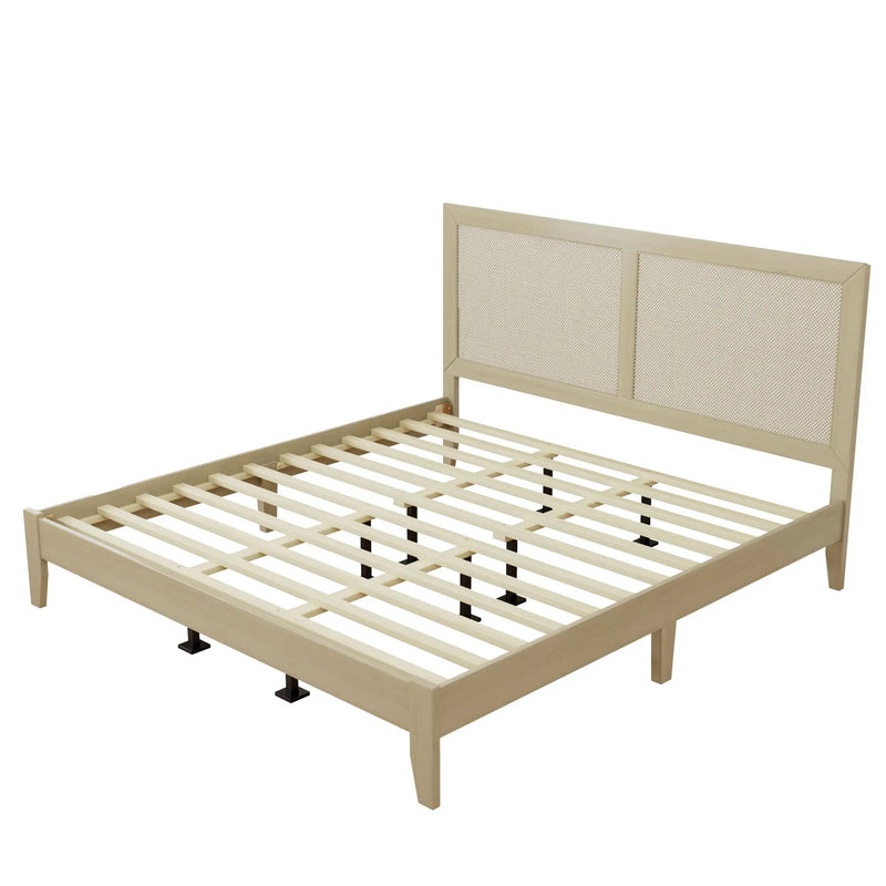 Solid Wood Platform California King Bed With Rattan by HouseOfZazla