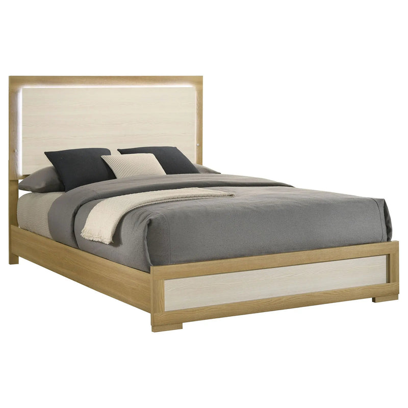 Hyland Wood Queen LED Panel Bed Natural and White by Unique Piece Furniture