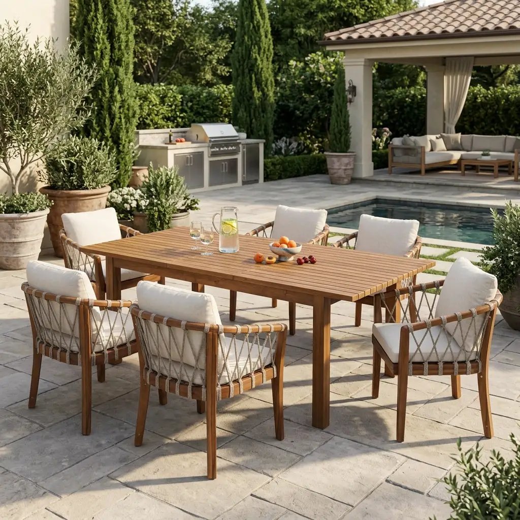 7 Pieces Acacia Wood Outdoor Dining Set by HouseOfZazla