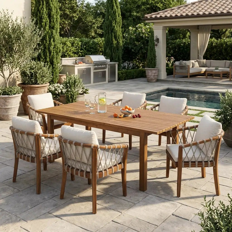 7 Pieces Acacia Wood Outdoor Dining Set by HouseOfZazla