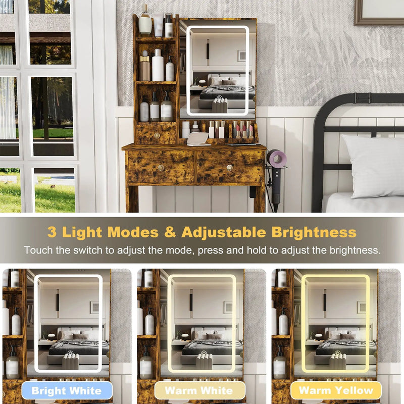 Modern Small Vanity Desk With 3 LED Lighting Modes, 3 Drawers by Unique Piece Furniture