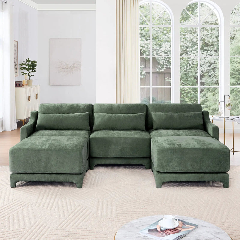 Stylish Sofa With Ottoman And Lumbar Pillows, Ergonomic Design by HouseOfZazla